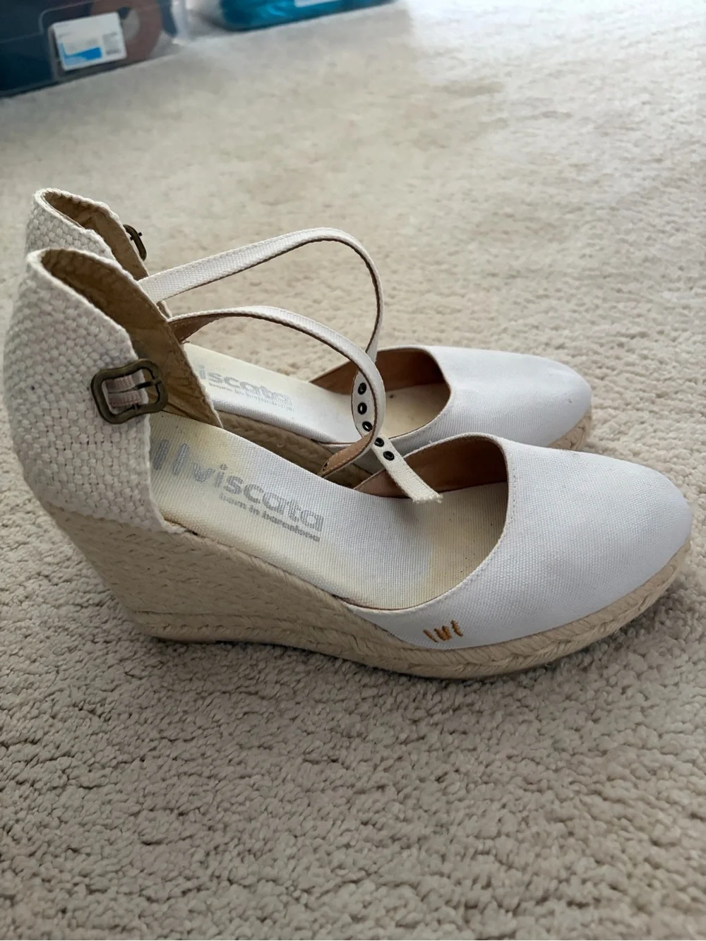 White Canvas Espadrille Wedges with Ankle Strap -
